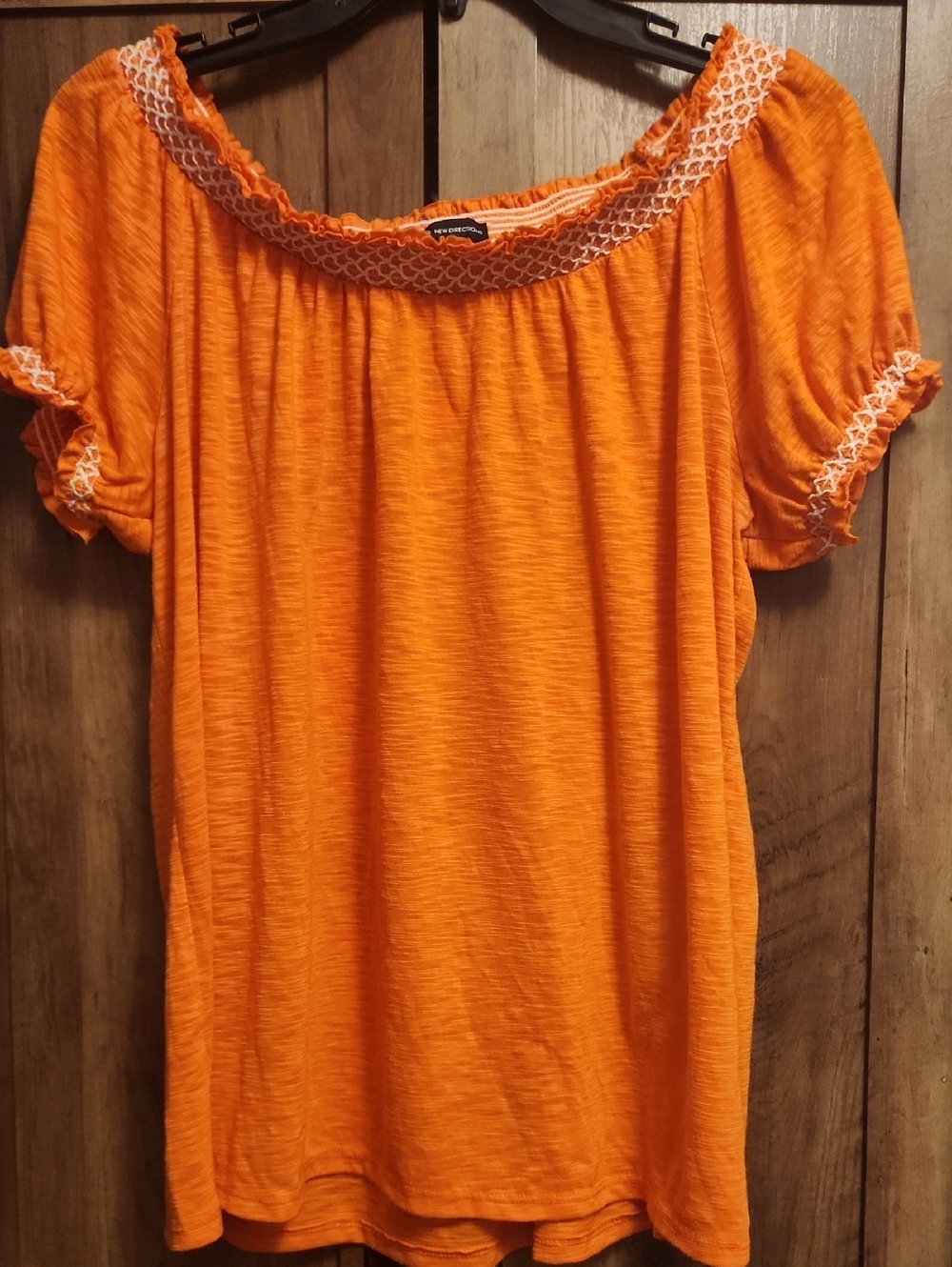 Orange Slight Off-Shoulder Tunic Blouse Top with Crochet Frilly Trim